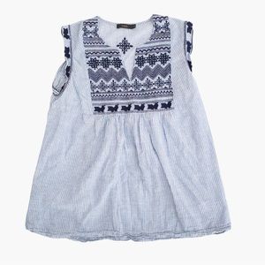 THML Embroidered Cotton Navy Blouse with light blue stripes